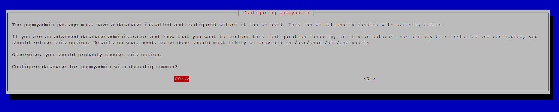 使用dbconfig-common配置phpMyAdmin